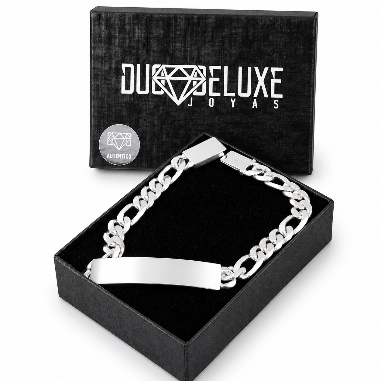 Unisex | Esclava Tejido Figaro 3:1 Lisa HM 7 mm, Pulsera Para Hombre Y Mujer, De Plata Autentica Ley .925, Con Grabado, DUO DELUXE JOYAS