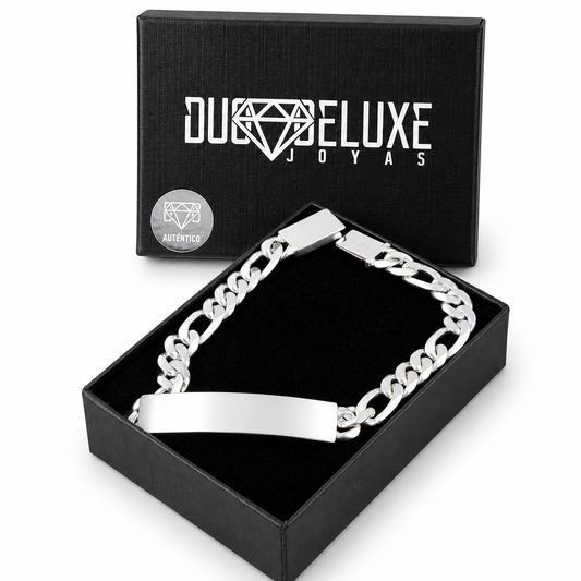 Unisex | Esclava Tejido Figaro 3:1 Lisa HM 7 mm, Pulsera Para Hombre Y Mujer, De Plata Autentica Ley .925, Con Grabado, DUO DELUXE JOYAS