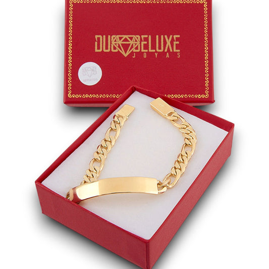 Unisex | Esclava Tejido Cartier Figaro 3:1 Lisa HM 7 mm, Pulsera Para Hombre Y Mujer, De Plata Autentica Ley .925 Con Baño De Oro Italiano 24k, Con Grabado, DUO DELUXE JOYAS