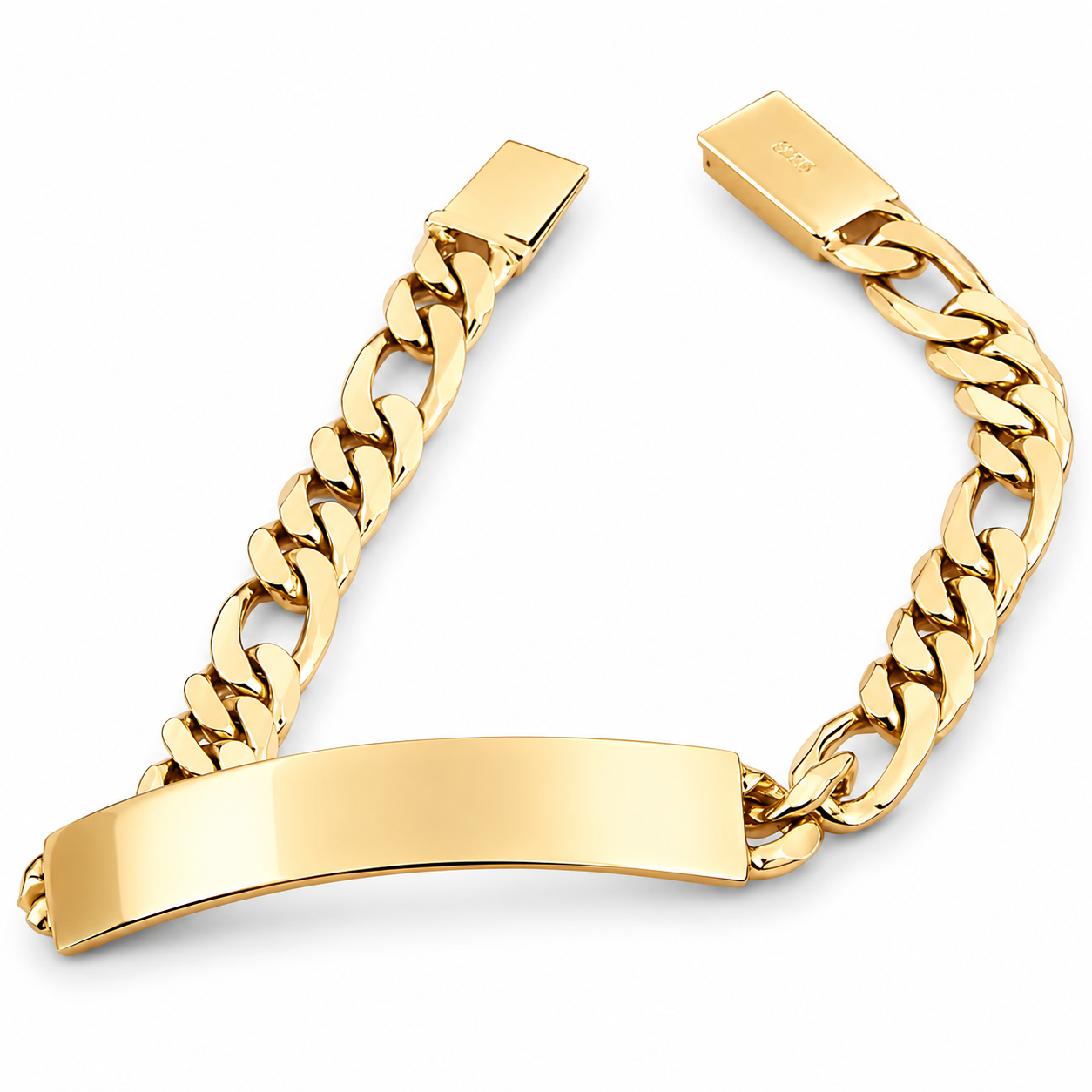 Unisex | Esclava Tejido Figaro 3:1 Lisa HM 7 mm, Pulsera Para Hombre Y Mujer, De Plata Autentica Ley .925 Con Baño De Oro Italiano 24k, Con Grabado, DUO DELUXE JOYAS