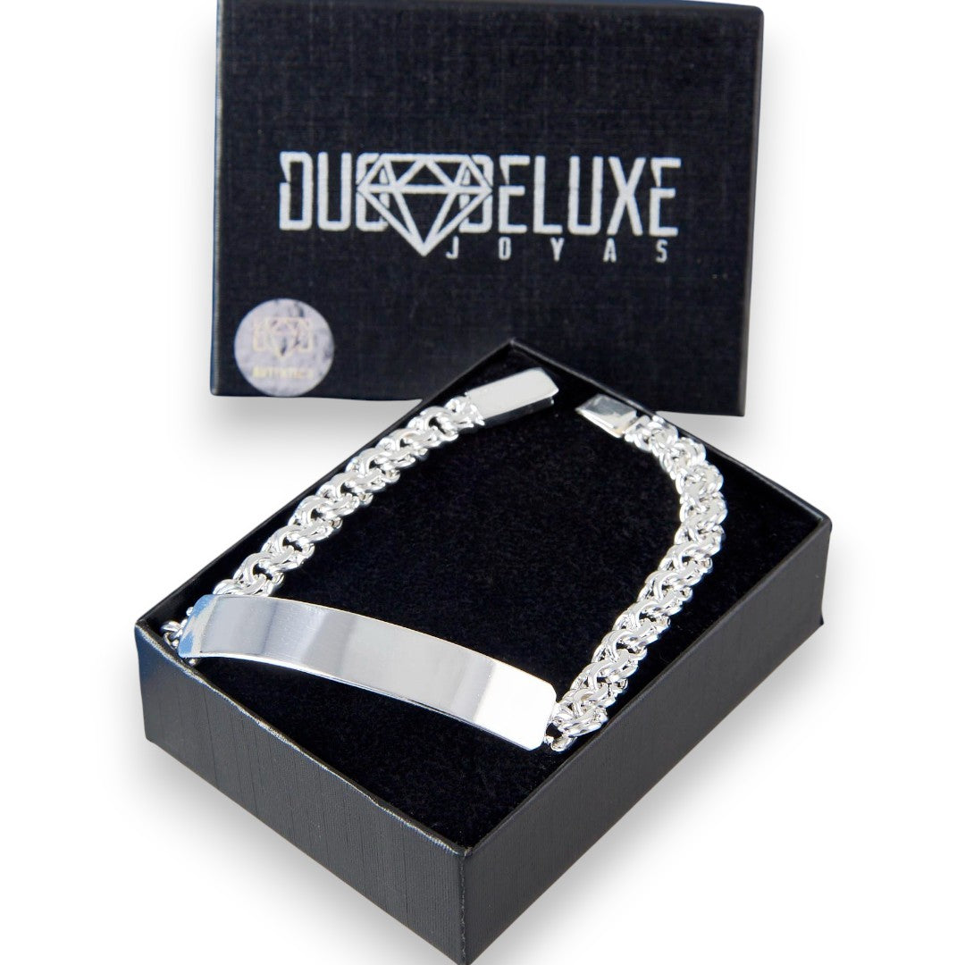 Unisex | Esclava Tejido China 7 mm, Pulsera Para Hombre Y Mujer, De Plata Autentica Ley .925, Con Grabado, DUO DELUXE JOYAS