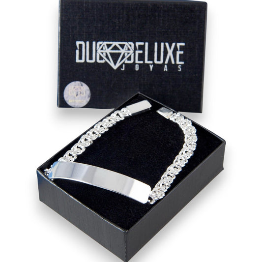 Unisex | Esclava Tejido China 7 mm, Pulsera Para Hombre Y Mujer, De Plata Autentica Ley .925, Con Grabado, DUO DELUXE JOYAS