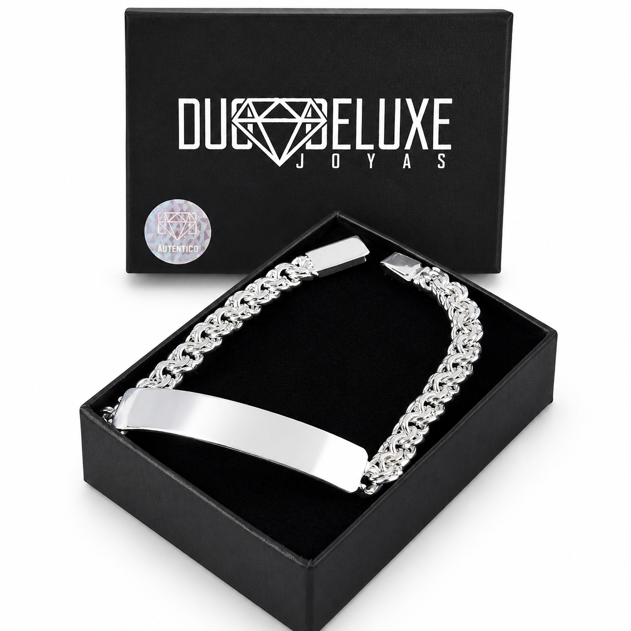 Unisex | Esclava Tejido China 7 mm, Pulsera Para Hombre Y Mujer, De Plata Autentica Ley .925, Con Grabado, DUO DELUXE JOYAS