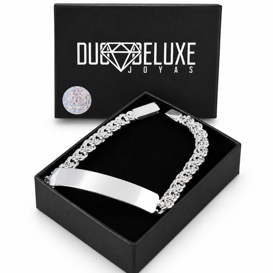 Unisex | Esclava Tejido China 7 mm, Pulsera Para Hombre Y Mujer, De Plata Autentica Ley .925, Con Grabado, DUO DELUXE JOYAS