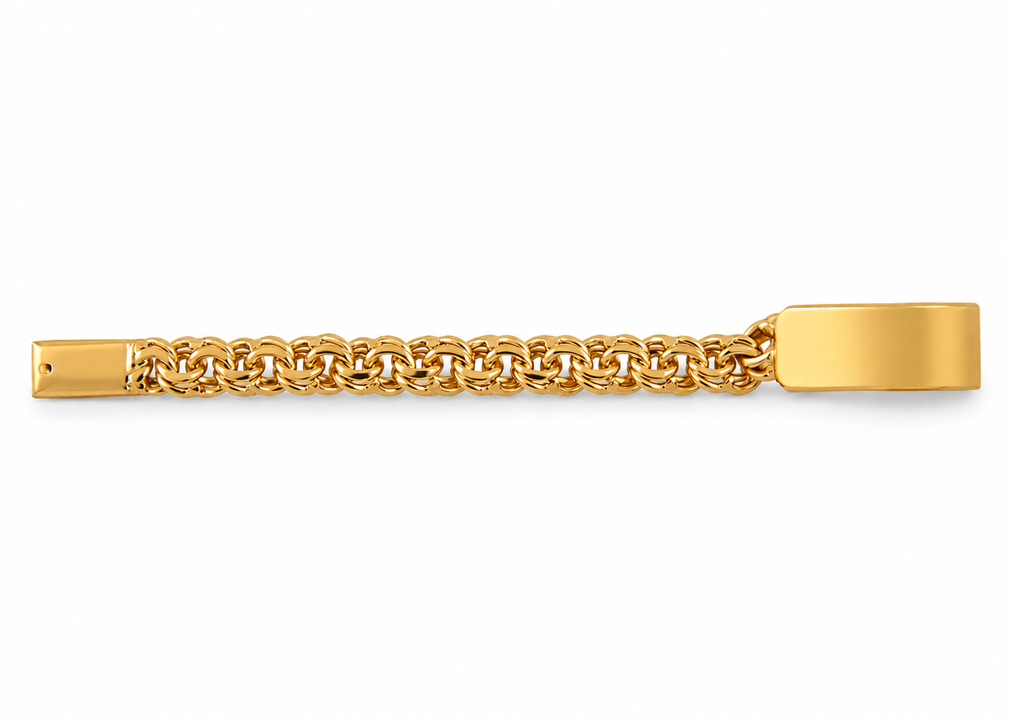 Unisex | Esclava Tejido Chino 7 mm, Pulsera Para Hombre Y Mujer, De Plata Autentica Ley .925 Con Baño De Oro Italiano 24k, Con Grabado, DUO DELUXE JOYAS