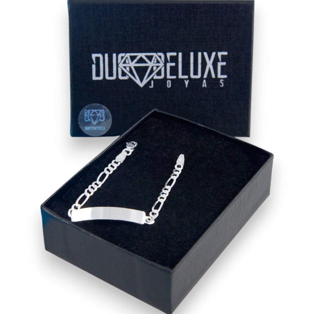 Bebé | Pulsera Esclava Tejido Cartier Figaro 3:1 Lisa 3 mm, Para Bebé, De Plata Autentica Ley .925, Con Grabado, DUO DELUXE JOYAS