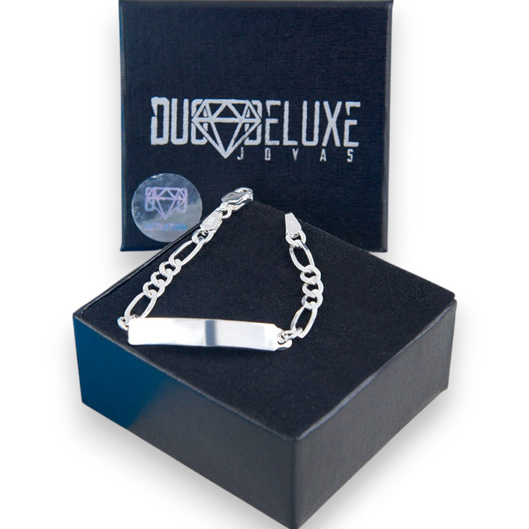Bebé | Esclava Tejido Cartier Figaro 3:1 Lisa 4 mm, Pulsera Para Bebé, De Plata Autentica Ley .925, Con Grabado, DUO DELUXE JOYAS