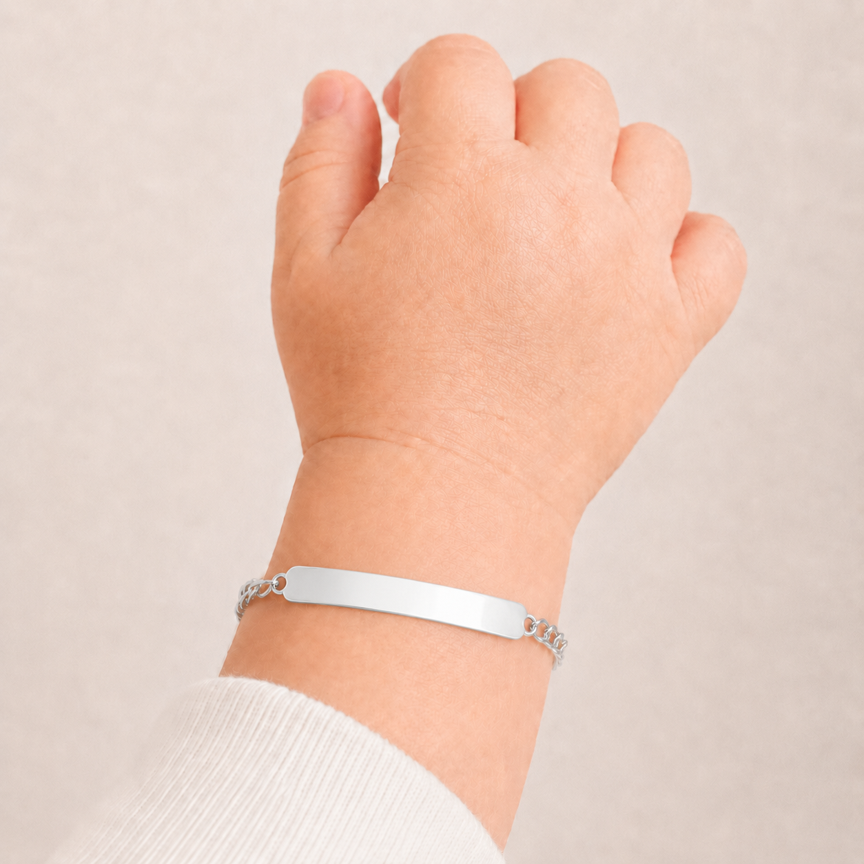 Bebé | Esclava Tejido Figaro 3:1 Lisa 4 mm, Pulsera Para Bebé, De Plata Autentica Ley .925, Con Grabado, DUO DELUXE JOYAS
