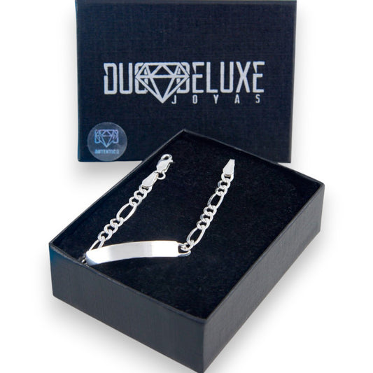 Niño | Pulsera Esclava Tejido Cartier Figaro 3:1 Lisa 4 mm, Para Niño, De Plata Autentica Ley .925, Con Grabado, DUO DELUXE JOYAS