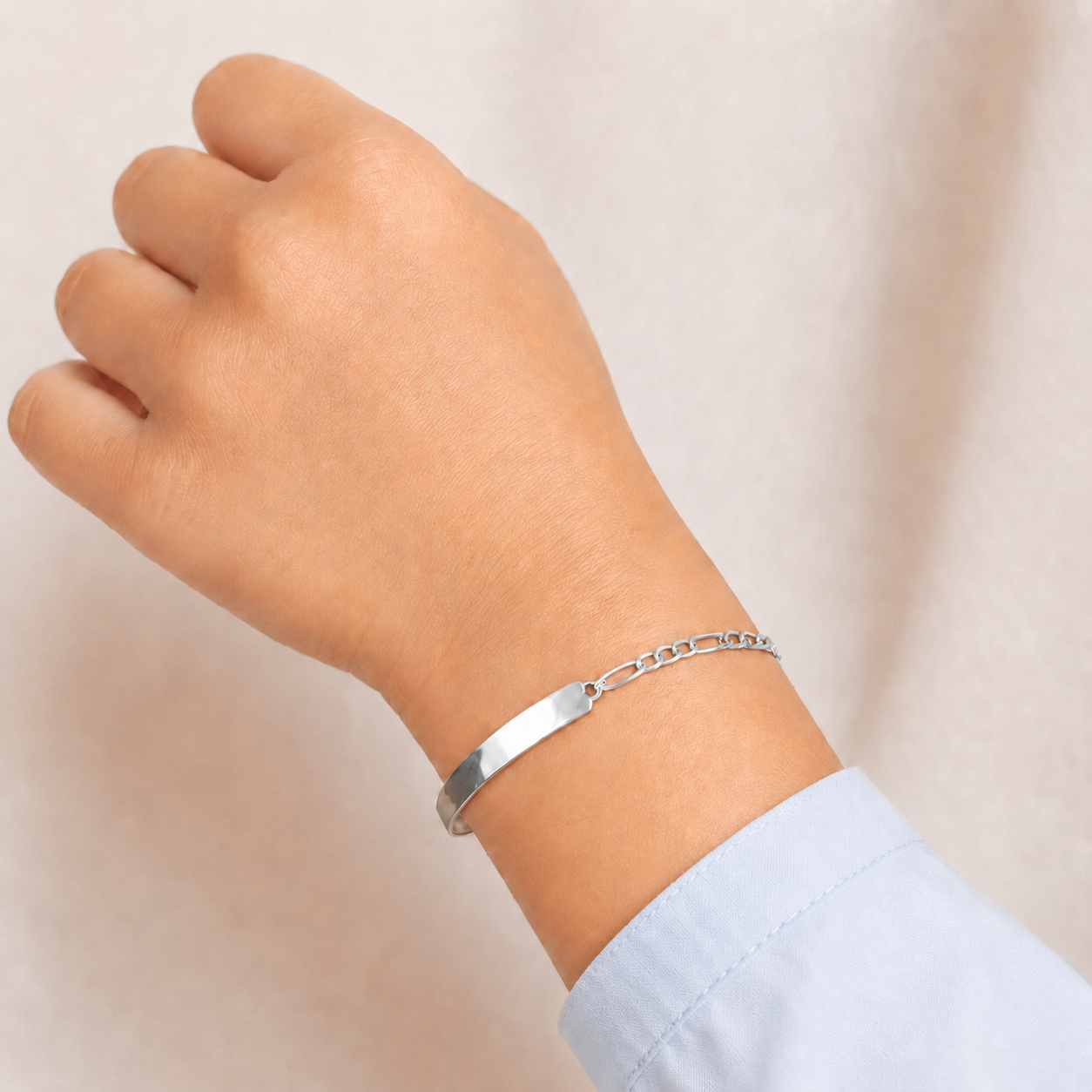 Niño | Pulsera Esclava Tejido Figaro 3:1 Lisa 4 mm, Para Niño, De Plata Autentica Ley .925, Con Grabado, DUO DELUXE JOYAS
