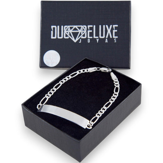 Unisex | Esclava Tejido Cartier Figaro 3:1 Lisa 4 mm, Pulsera Para Hombre Y Mujer, De Plata Autentica Ley .925, Con Grabado, DUO DELUXE JOYAS