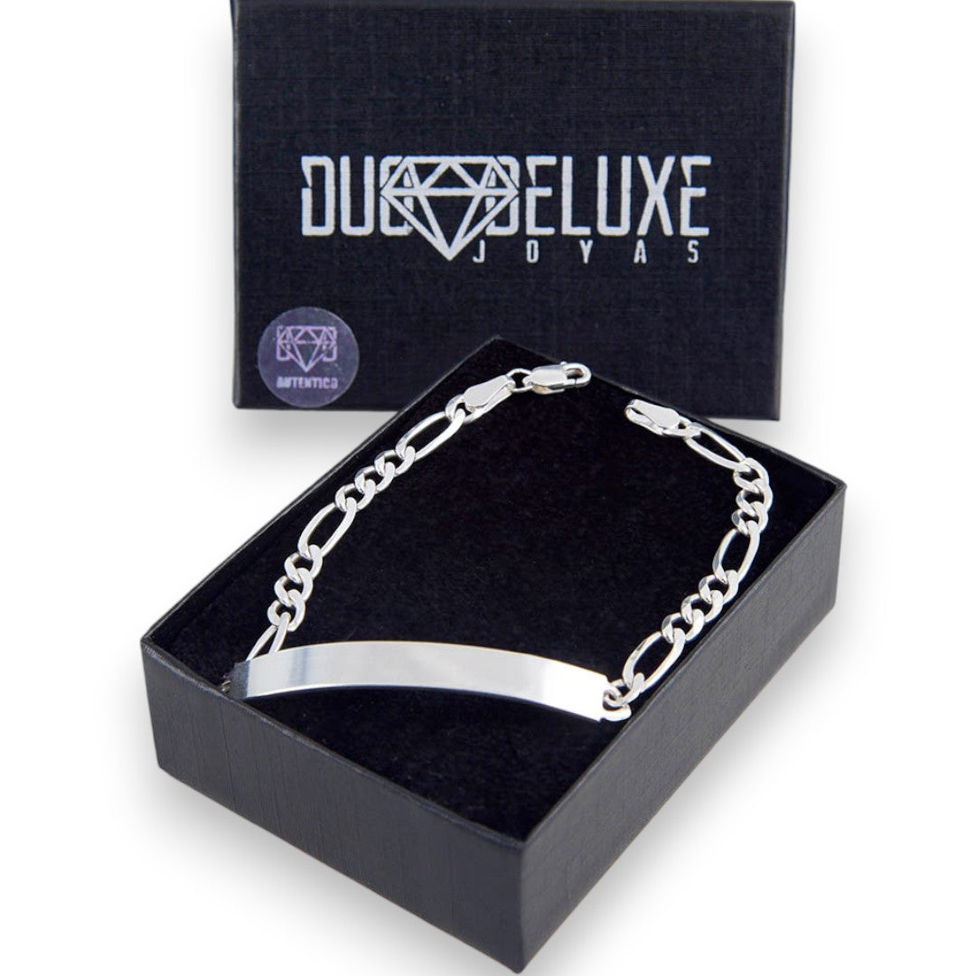 Parejas | Duo De Esclavas Tejido Cartier Figaro 3:1 Lisas Para Parejas, De Plata Autentica Ley .925, Con Grabado, DUO DELUXE JOYAS