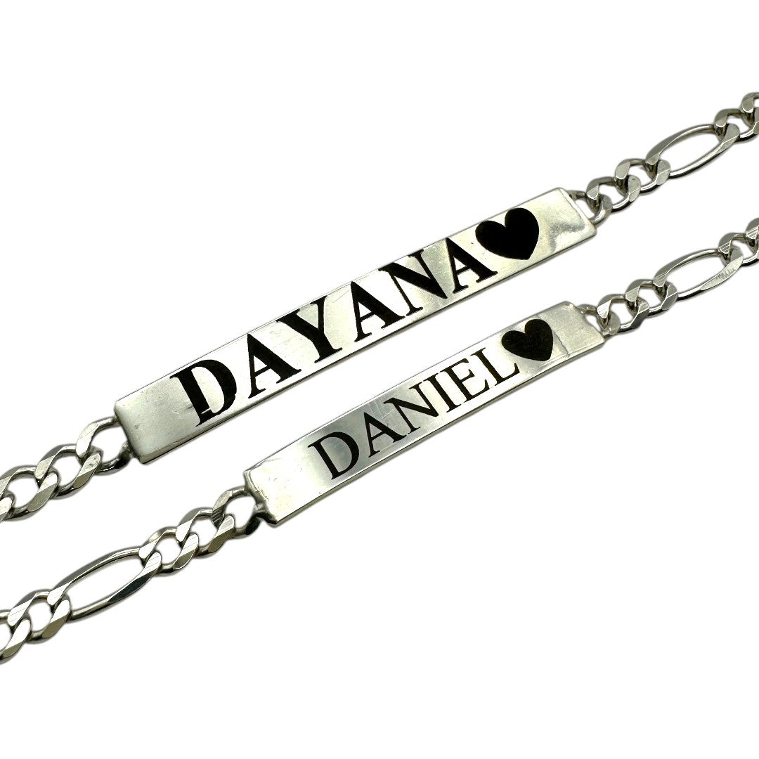 Parejas | Duo De Esclavas Tejido Cartier Figaro 3:1 Lisas Para Parejas, De Plata Autentica Ley .925, Con Grabado, DUO DELUXE JOYAS