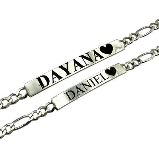 Parejas | Duo De Esclavas Tejido Cartier Figaro 3:1 Lisas Para Parejas, De Plata Autentica Ley .925, Con Grabado, DUO DELUXE JOYAS