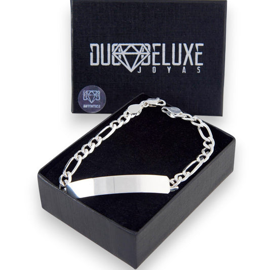 Unisex | Esclava Tejido Cartier Figaro 3:1 Lisa 6 mm, Pulsera Para Hombre Y Mujer, De Plata Autentica Ley .925, Con Grabado, DUO DELUXE JOYAS