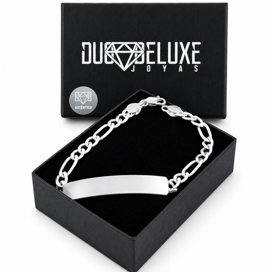 Unisex | Esclava Tejido Figaro 3:1 Lisa 6 mm, Pulsera Para Hombre Y Mujer, De Plata Autentica Ley .925, Con Grabado, DUO DELUXE JOYAS