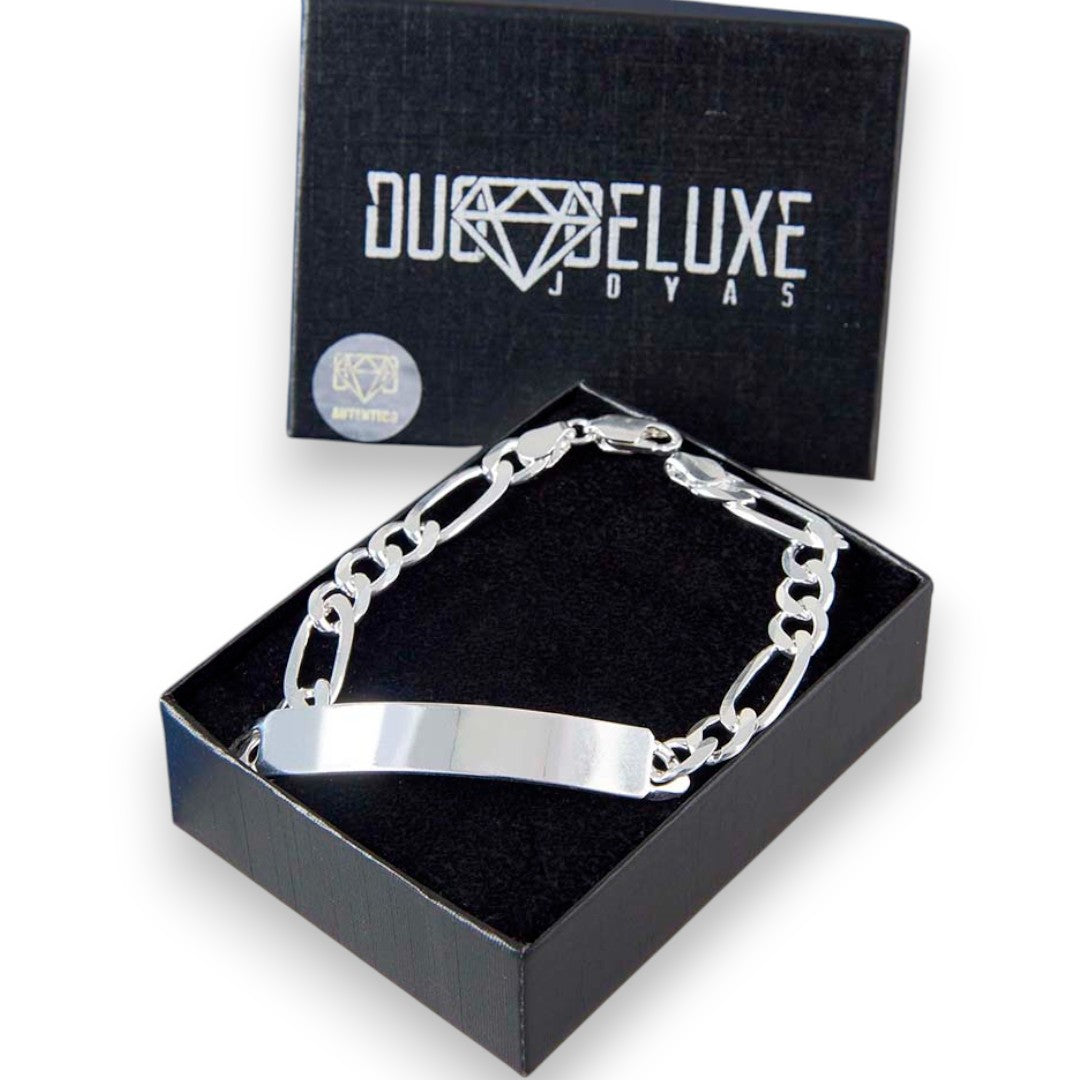 Unisex | Esclava Tejido Cartier Figaro 3:1 Lisa 7 mm, Pulsera Para Hombre Y Mujer, De Plata Autentica Ley .925, Con Grabado, DUO DELUXE JOYAS