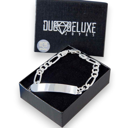 Unisex | Esclava Tejido Cartier Figaro 3:1 Lisa 7 mm, Pulsera Para Hombre Y Mujer, De Plata Autentica Ley .925, Con Grabado, DUO DELUXE JOYAS