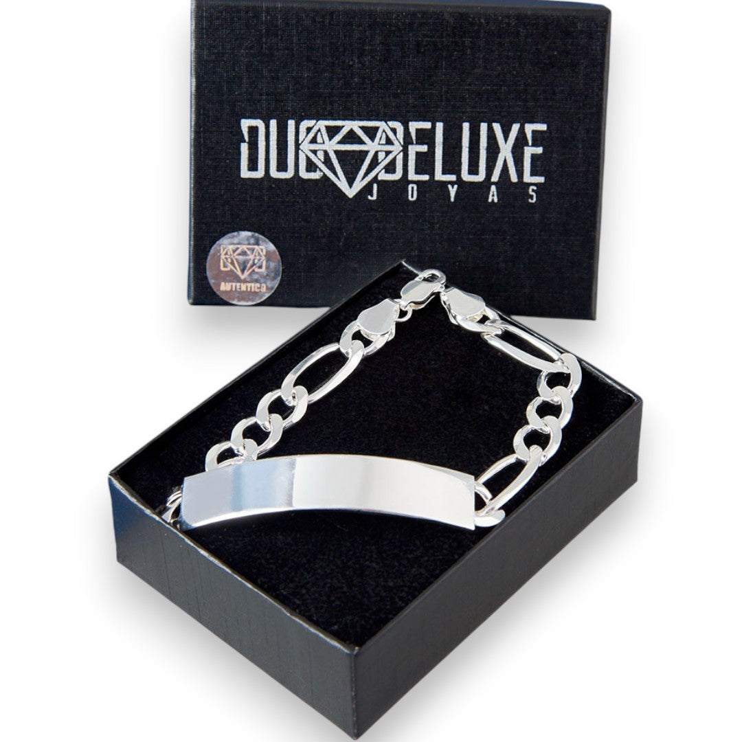 Unisex | Esclava Tejido Cartier Figaro 3:1 Lisa 8 mm, Pulsera Para Hombre Y Mujer, De Plata Autentica Ley .925, Con Grabado, DUO DELUXE JOYAS