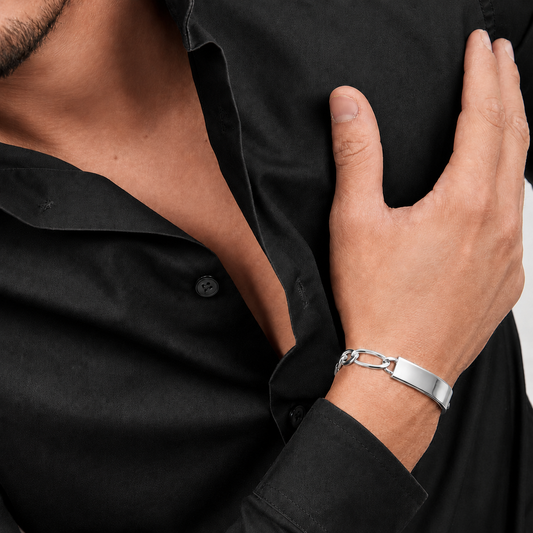 Unisex | Esclava Tejido Figaro 3:1 Lisa 8 mm, Pulsera Para Hombre Y Mujer, De Plata Autentica Ley .925, Con Grabado, DUO DELUXE JOYAS