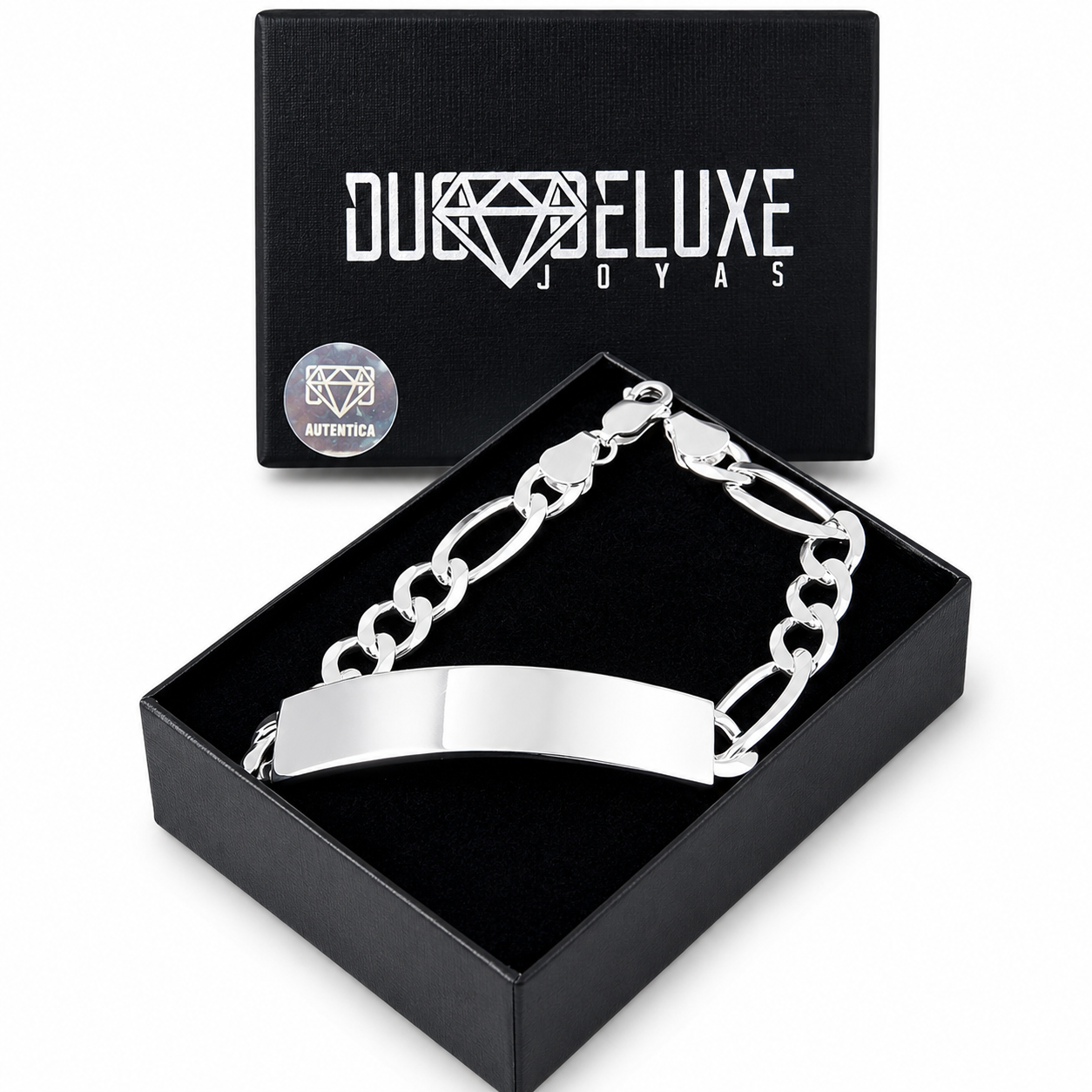 Unisex | Esclava Tejido Figaro 3:1 Lisa 8 mm, Pulsera Para Hombre Y Mujer, De Plata Autentica Ley .925, Con Grabado, DUO DELUXE JOYAS