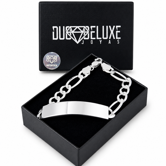 Unisex | Esclava Tejido Figaro 3:1 Lisa 8 mm, Pulsera Para Hombre Y Mujer, De Plata Autentica Ley .925, Con Grabado, DUO DELUXE JOYAS