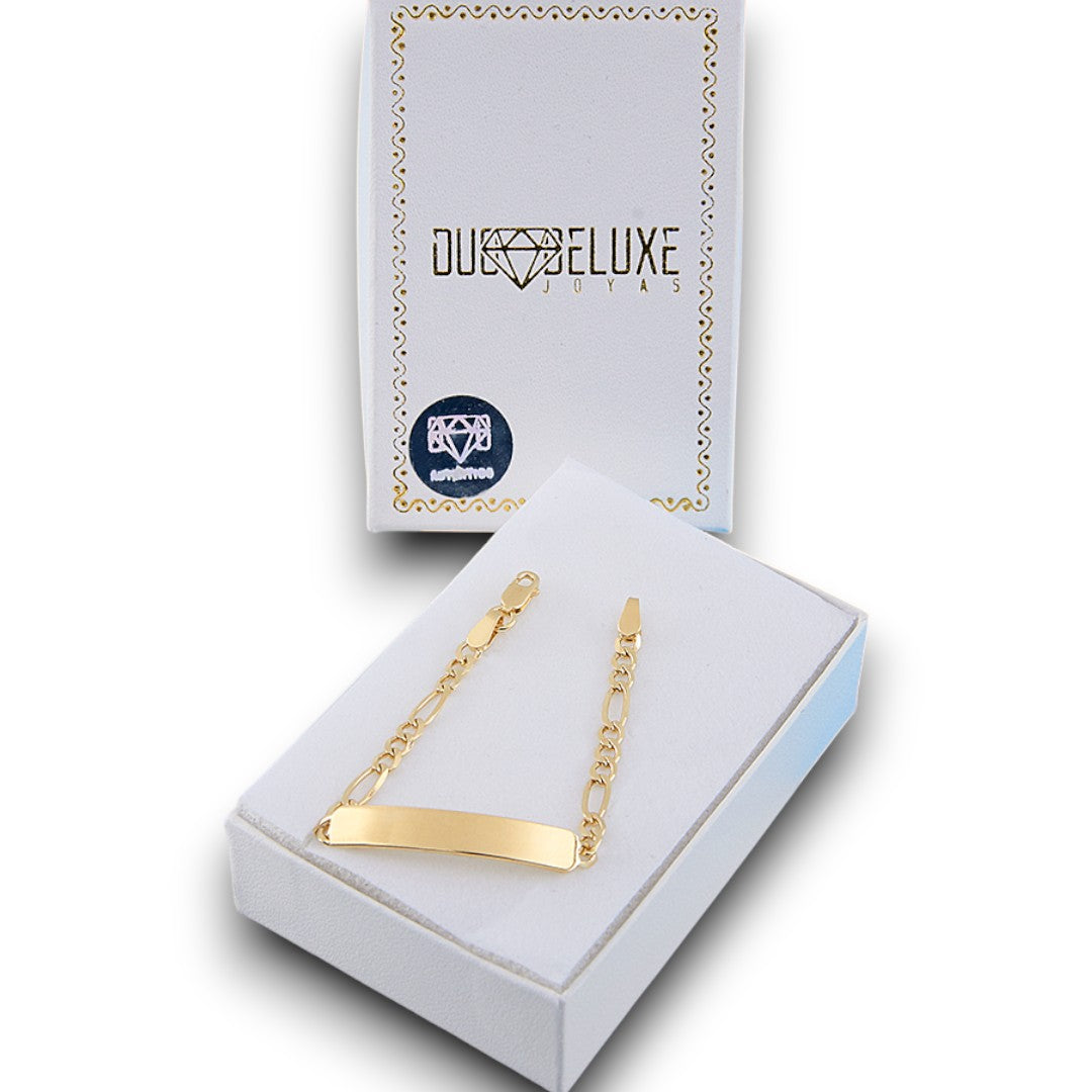 Bebé | Esclava Tejido Cartier Figaro 3:1 Lisa 3 mm, Pulsera Para Bebé, De Plata Autentica Ley .925 Con Baño De Oro Italiano 24k, Con Grabado, DUO DELUXE JOYAS