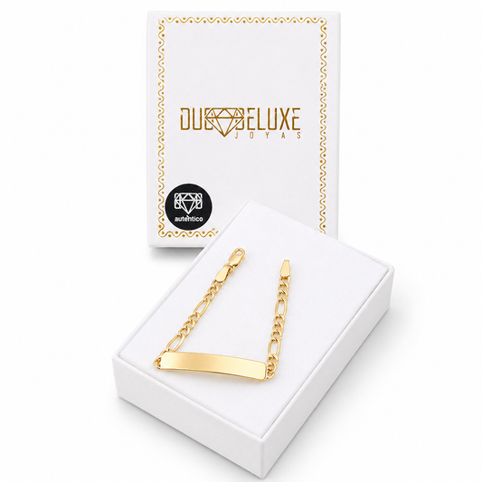 Bebé | Esclava Tejido Figaro 3:1 Lisa 3 mm, Pulsera Para Bebé, De Plata Autentica Ley .925 Con Baño De Oro Italiano 24k, Con Grabado, DUO DELUXE JOYAS