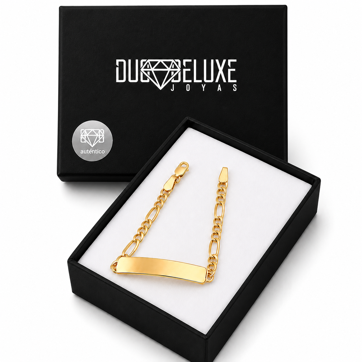 Bebé | Esclava Tejido Figaro 3:1 Lisa 3 mm, Pulsera Para Bebé, De Plata Autentica Ley .925 Con Baño De Oro Italiano 24k, Con Grabado, DUO DELUXE JOYAS