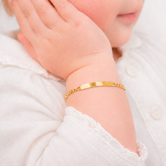 Bebé | Esclava Tejido Figaro 3:1 Lisa 3 mm, Pulsera Para Bebé, De Plata Autentica Ley .925 Con Baño De Oro Italiano 24k, Con Grabado, DUO DELUXE JOYAS