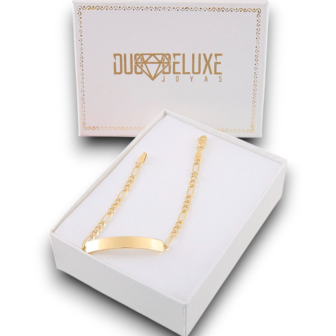 Mujer | Esclava Tejido Cartier Figaro 3:1 Lisa 3 mm, Pulsera Para Mujer, De Plata Autentica Ley .925 Con Baño De Oro Italiano 24k, Con Grabado, DUO DELUXE JOYAS