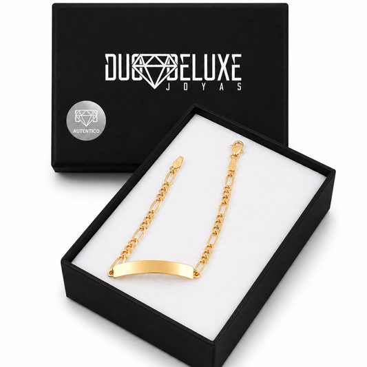 Mujer | Esclava Tejido Figaro 3:1 Lisa 3 mm, Pulsera Para Mujer, De Plata Autentica Ley .925 Con Baño De Oro Italiano 24k, Con Grabado, DUO DELUXE JOYAS