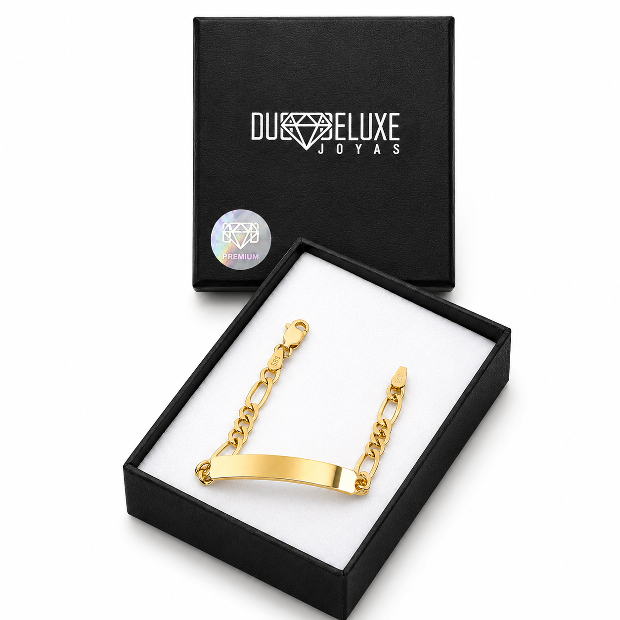 Bebé | Esclava Tejido Figaro 3:1 Lisa 4 mm, Pulsera Para Bebé, De Plata Autentica Ley .925 Con Baño De Oro Italiano 24k, Con Grabado, DUO DELUXE JOYAS