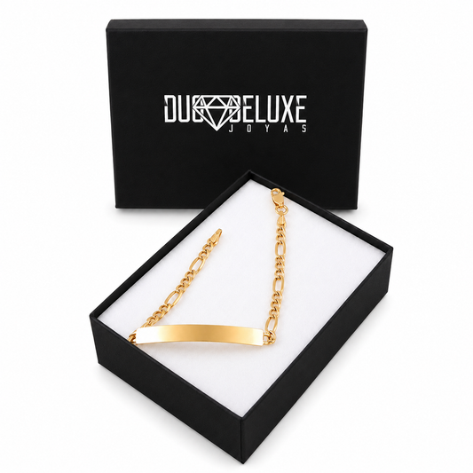 Mujer | Esclava Tejido Figaro 3:1 Lisa 4 mm, Pulsera Para Mujer, De Plata Autentica Ley .925 Con Baño De Oro Italiano 24k, Con Grabado, DUO DELUXE JOYAS