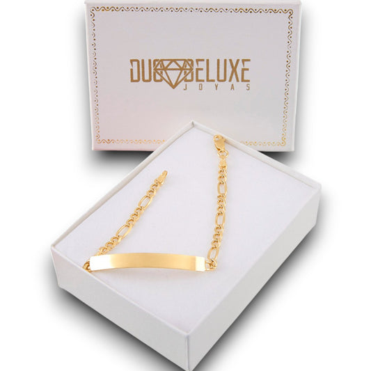 Mujer | Esclava Tejido Cartier Figaro 3:1 Lisa 4 mm, Pulsera Para Mujer, De Plata Autentica Ley .925 Con Baño De Oro Italiano 24k, Con Grabado, DUO DELUXE JOYAS