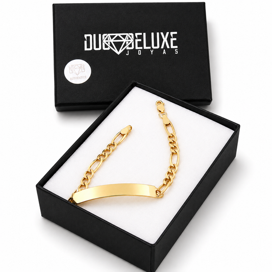 Unisex | Esclava Tejido Figaro 3:1 Lisa 4 mm, Pulsera Para Hombre Y Mujer, De Plata Autentica Ley .925 Con Baño De Oro Italiano 24k, Con Grabado, DUO DELUXE JOYAS