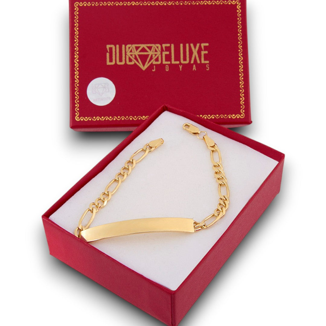 Unisex | Esclava Tejido Cartier Figaro 3:1 Lisa 5 mm, Pulsera Para Hombre Y Mujer, De Plata Autentica Ley .925 Con Baño De Oro Italiano 24k, Con Grabado, DUO DELUXE JOYAS