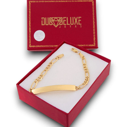 Unisex | Esclava Tejido Cartier Figaro 3:1 Lisa 5 mm, Pulsera Para Hombre Y Mujer, De Plata Autentica Ley .925 Con Baño De Oro Italiano 24k, Con Grabado, DUO DELUXE JOYAS