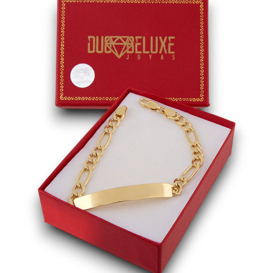 Unisex | Esclava Tejido Cartier Figaro 3:1 Lisa 6 mm, Pulsera Para Hombre Y Mujer, De Plata Autentica Ley .925 Con Baño De Oro Italiano 24k, Con Grabado, DUO DELUXE JOYAS