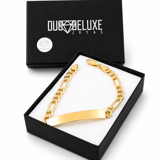 Unisex | Esclava Tejido Figaro 3:1 Lisa 6 mm, Pulsera Para Hombre Y Mujer, De Plata Autentica Ley .925 Con Baño De Oro Italiano 24k, Con Grabado, DUO DELUXE JOYAS