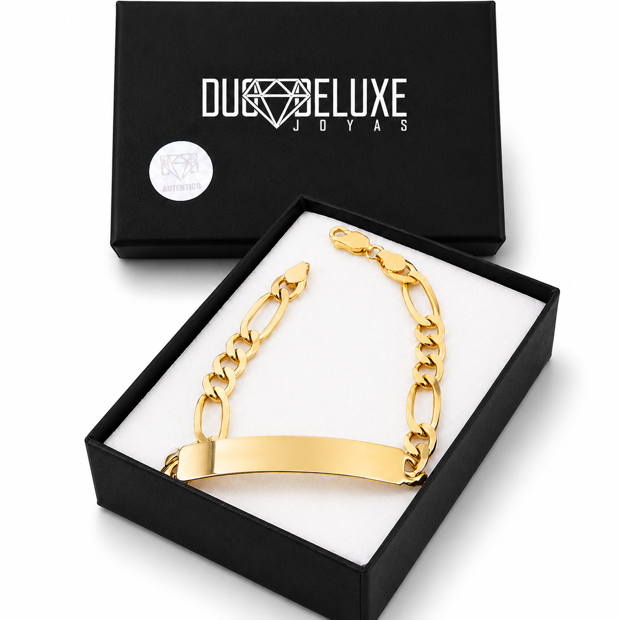 Unisex | Esclava Tejido Figaro 3:1 Lisa 7 mm, Pulsera Para Hombre Y Mujer, De Plata Autentica Ley .925 Con Baño De Oro Italiano 24k, Con Grabado, DUO DELUXE JOYAS