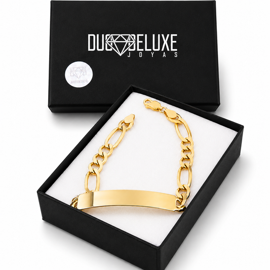 Unisex | Esclava Tejido Figaro 3:1 Lisa 7 mm, Pulsera Para Hombre Y Mujer, De Plata Autentica Ley .925 Con Baño De Oro Italiano 24k, Con Grabado, DUO DELUXE JOYAS
