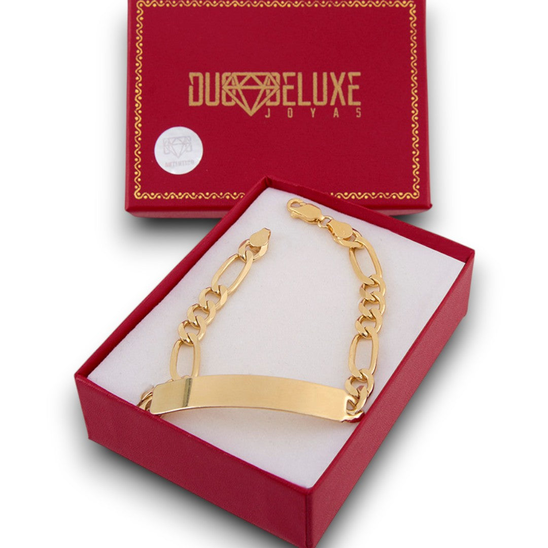 Unisex | Esclava Tejido Figaro 3:1 Lisa 7 mm, Pulsera Para Hombre Y Mujer, De Plata Autentica Ley .925 Con Baño De Oro Italiano 24k, Con Grabado, DUO DELUXE JOYAS
