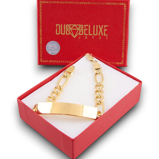 Unisex | Esclava Tejido Cartier Figaro 3:1 Lisa 8 mm, Pulsera Para Hombre Y Mujer, De Plata Autentica Ley .925 Con Baño De Oro Italiano 24k, Con Grabado, DUO DELUXE JOYAS