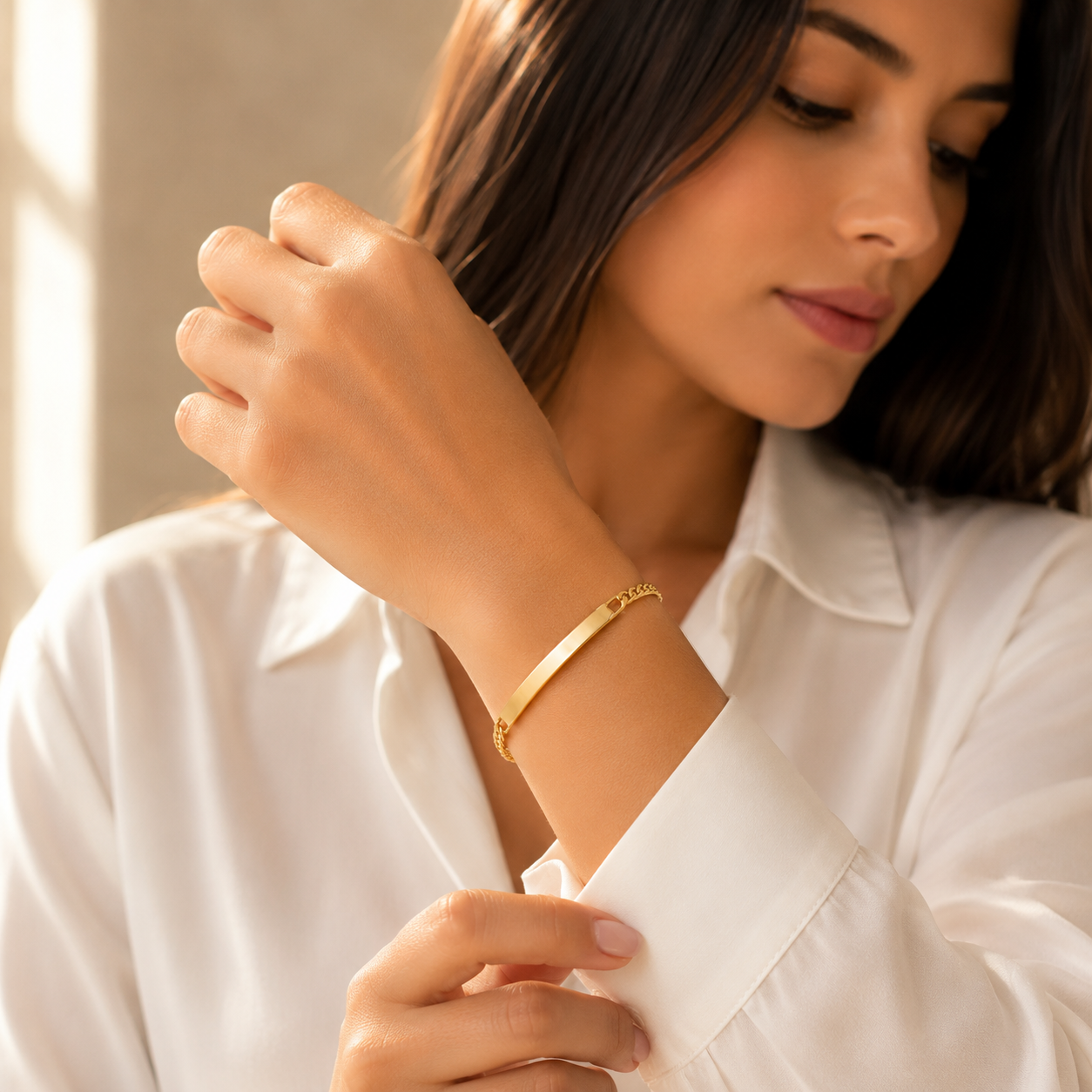 Mujer | Esclava Tejido Figaro 3:1 Lisa 4 mm, Pulsera Para Dama De Chapa de Oro 18k Premium, Con Grabado, DUO DELUXE JOYAS