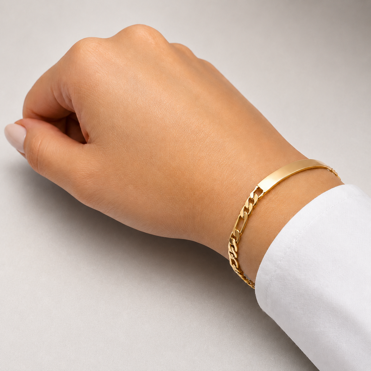 Mujer | Esclava Tejido Figaro 3:1 Lisa 4 mm, Pulsera Para Dama De Chapa de Oro 18k Premium, Con Grabado, DUO DELUXE JOYAS