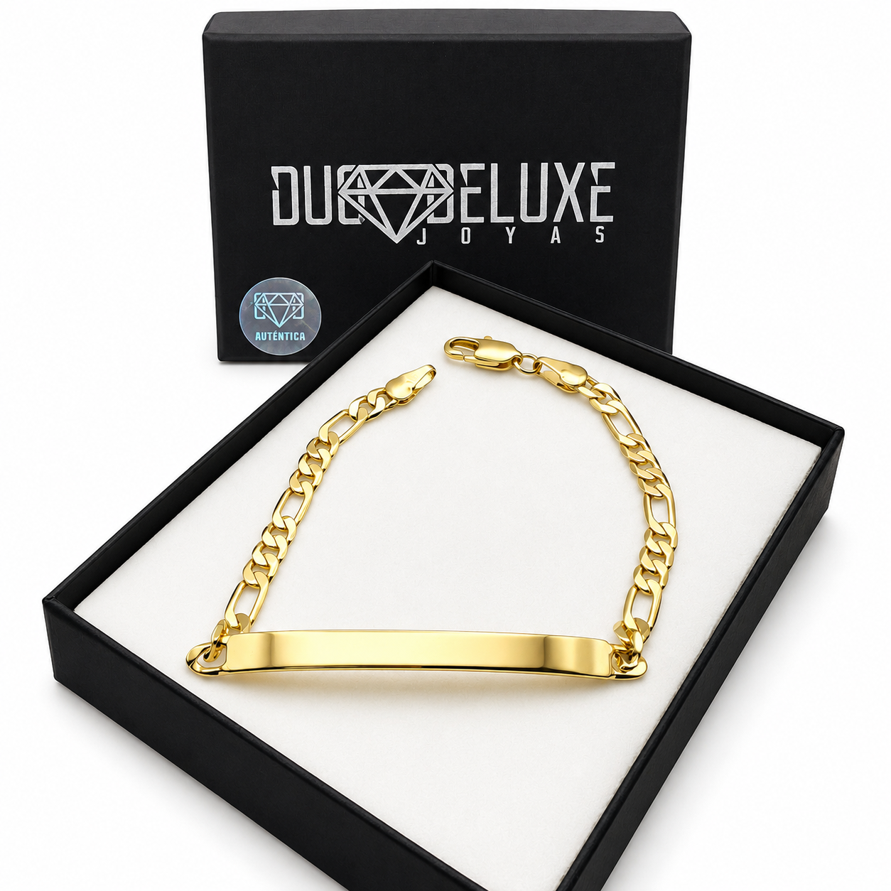 Mujer | Esclava Tejido Figaro 3:1 Lisa 4 mm, Pulsera Para Dama De Chapa de Oro 18k Premium, Con Grabado, DUO DELUXE JOYAS