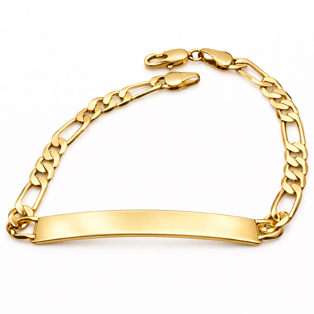 Hombre | Esclava Tejido Figaro 3:1 Lisa 5 mm, Pulsera Para Hombre De Chapa de Oro 18k Premium, Con Grabado, DUO DELUXE JOYAS