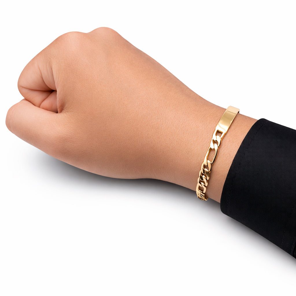 Hombre | Esclava Tejido Figaro 3:1 Lisa 5 mm, Pulsera Para Hombre De Chapa de Oro 18k Premium, Con Grabado, DUO DELUXE JOYAS