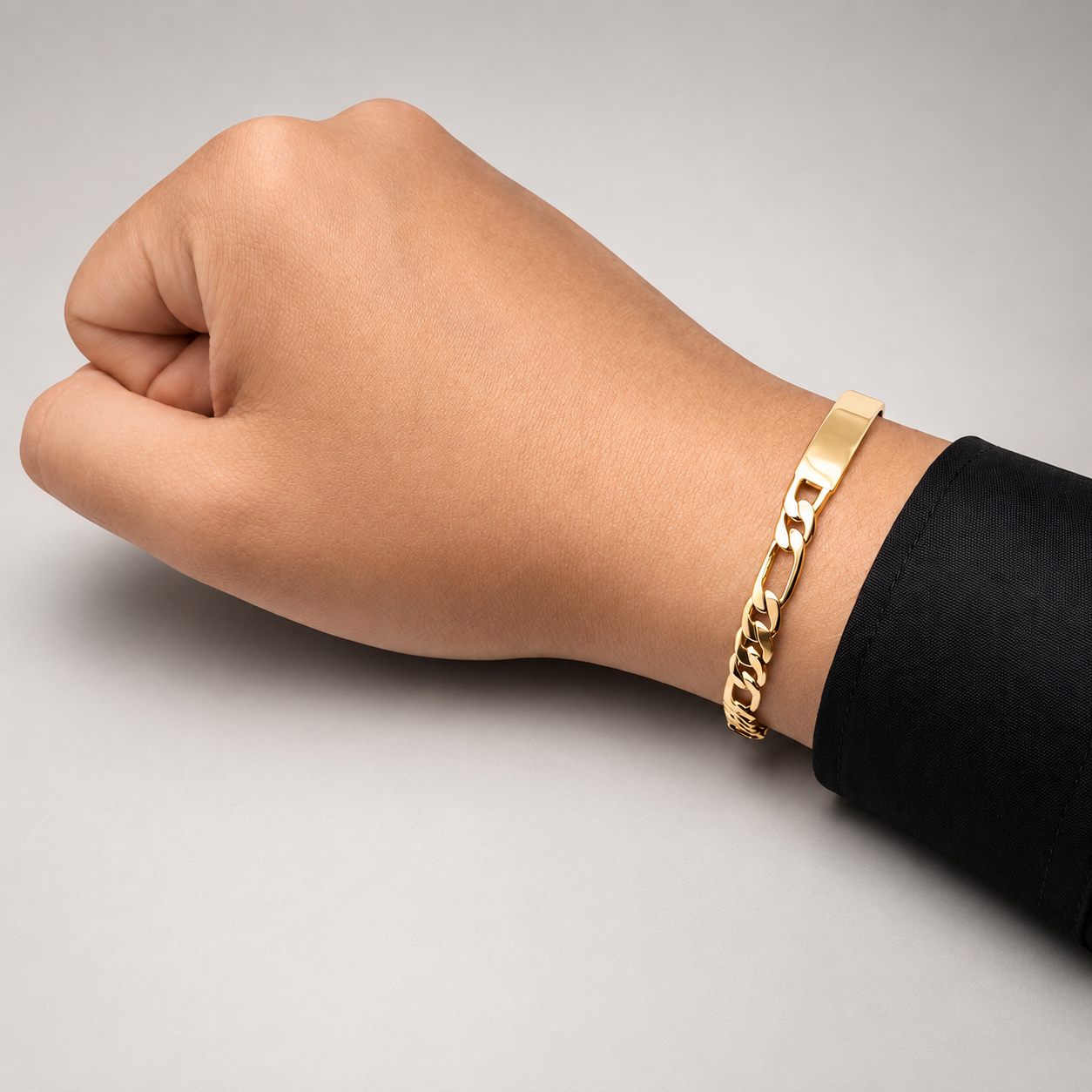 Hombre | Esclava Tejido Figaro 3:1 Lisa 5 mm, Pulsera Para Hombre De Chapa de Oro 18k Premium, Con Grabado, DUO DELUXE JOYAS
